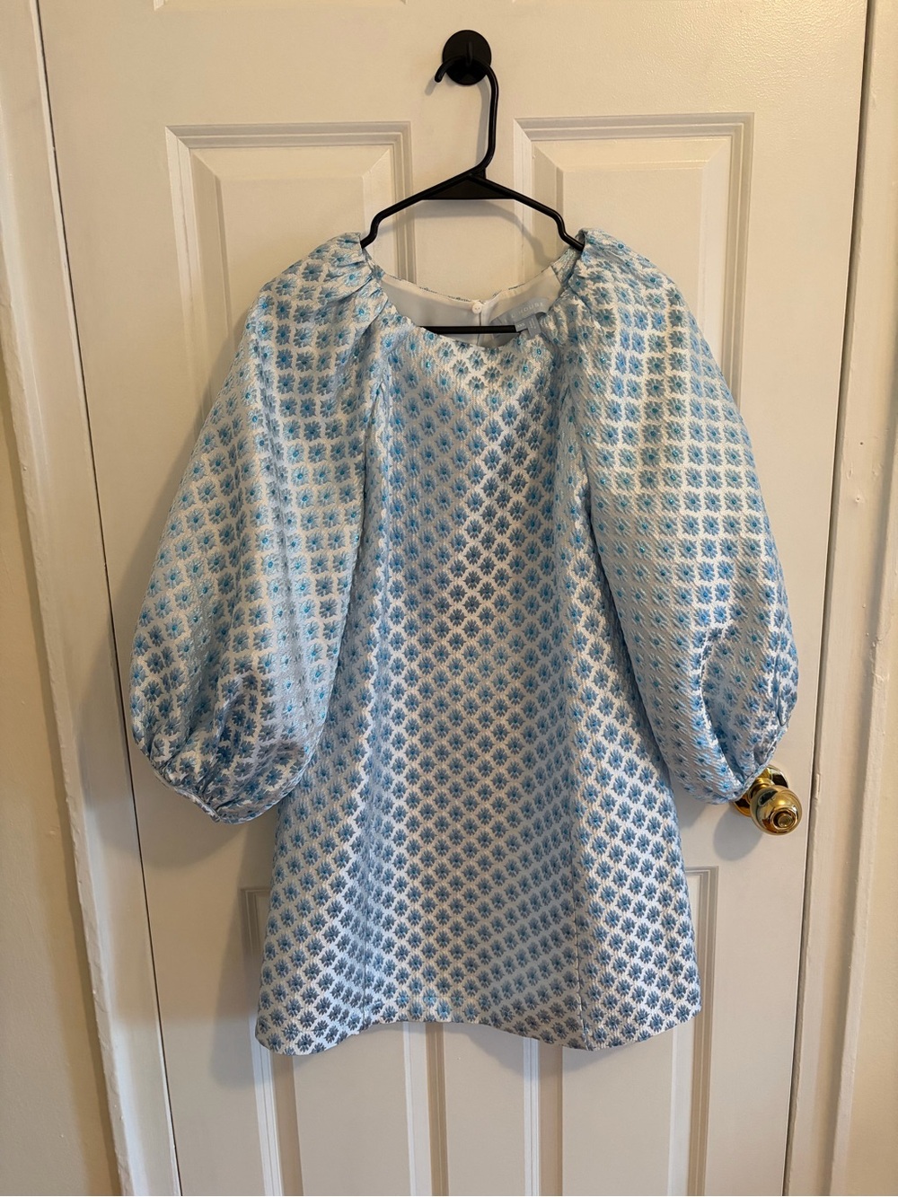 Hill House Mini Light Blue Patterned Puff-Sleeve Dress